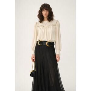 Chloé Ivory Silk Embellished Blouse Romantic Boho Luxury Designer Top